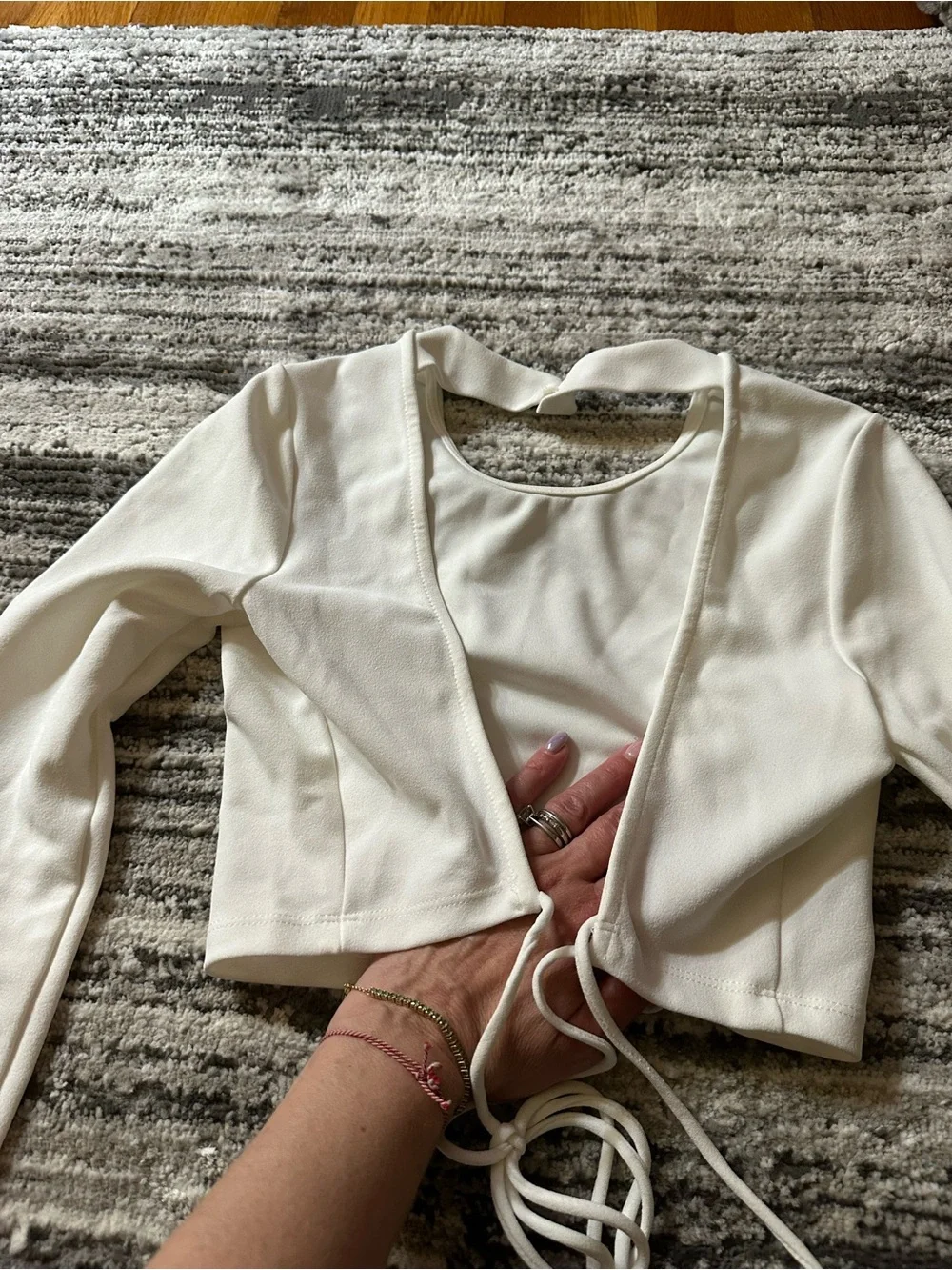 Zara White Long-Sleeve Cropped Tie Front Top